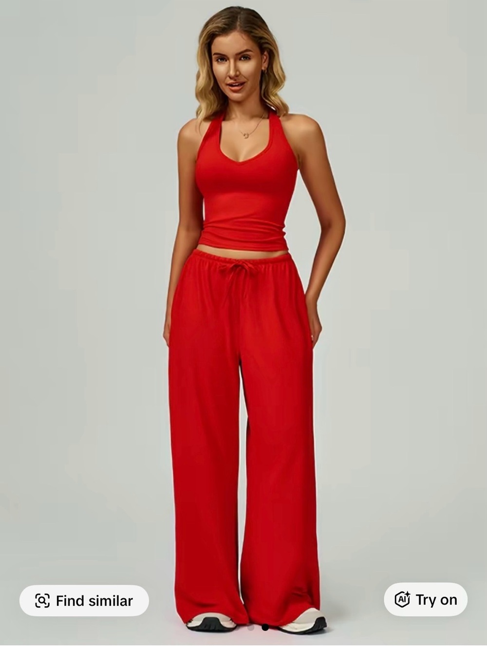 Women's Red WideLeg Lounge Pants Tank Set Large Athleisure Preowned yoga pilates